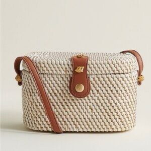 Handmade Rattan Bag / Leather Strap] Women's Bucket Bag